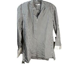 +J Striped Long-Sleeve Cotton High-Low Blouse‎ Small